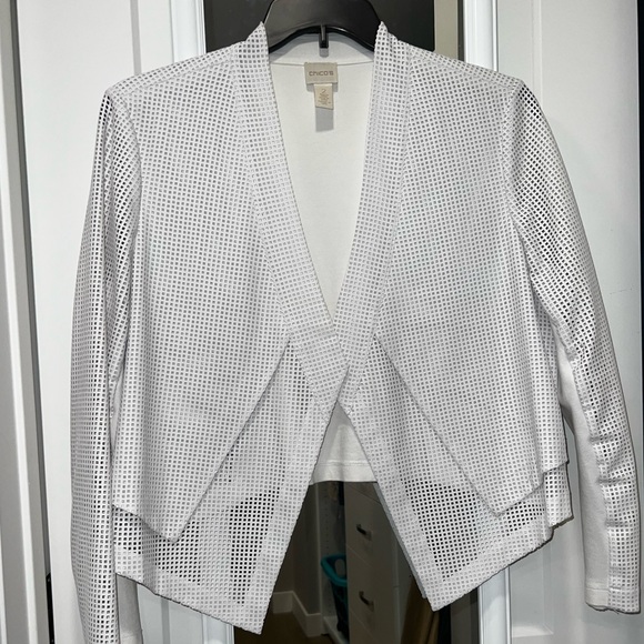 Chico’s | White Faux Leather Perforated Blazer Jacket - Picture 2 of 5